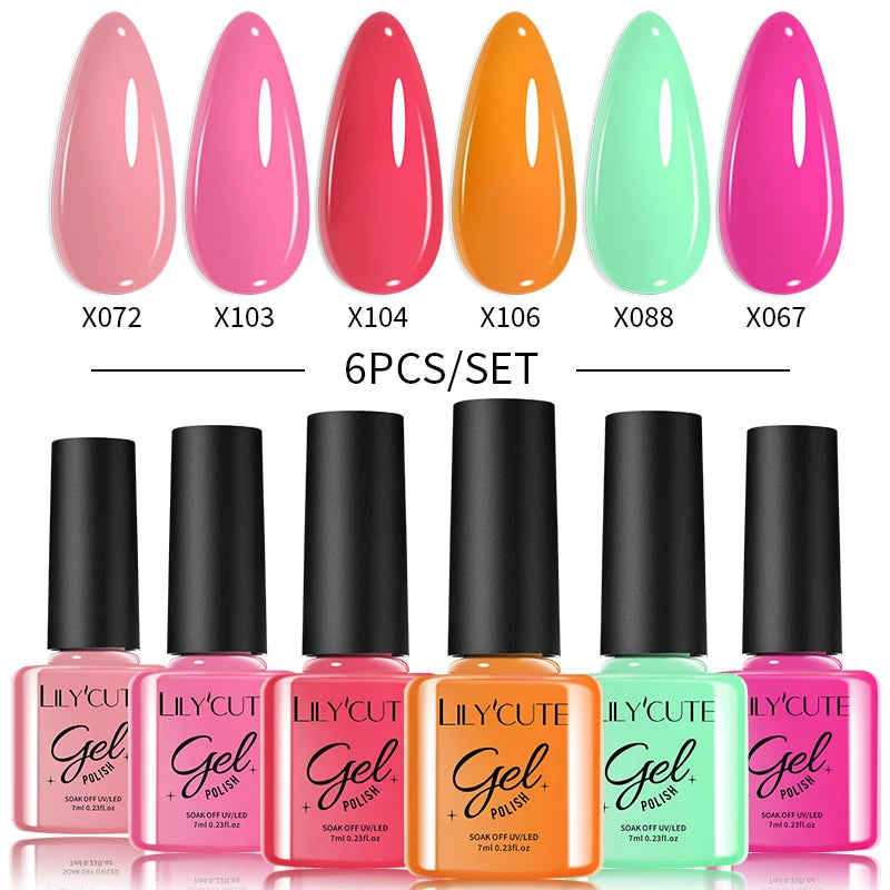 LILYCUTE Nail Gel Polish Set Pink Green Spring DIY Nail Art Design Long Lasting Soak Off UV Gel Manicure Painting Gel Vernis Kit