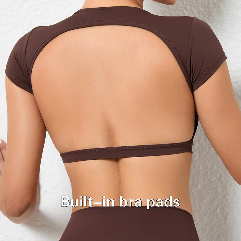 Hearuisavy Summer Customizable Sports Shirts Workout Sportswear Backless Yoga Clothing Chest Pads Sport Crop Tops Gym Top Women