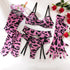 Sexy Perspective Breast Gather Printed Lingerie Set with Gloves Leg Set for Women's Five Piece Set Female Fun Bra & Brief Sets