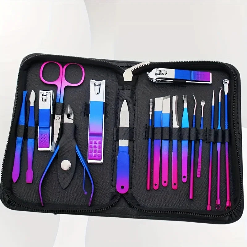 6-18pcs Set Professional Stainless Steel Manicure & Pedicure Kit Precision Nail Care with Travel Case with Nail Clipper Scissor