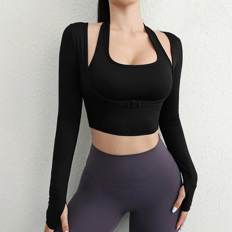 Cloud Rise Women Yoga Shirts Sports Workout T-Shirt Sexy Girl Long Sleeve Blouse Gym Fitness Crop Top Autumn Winter Sportswear