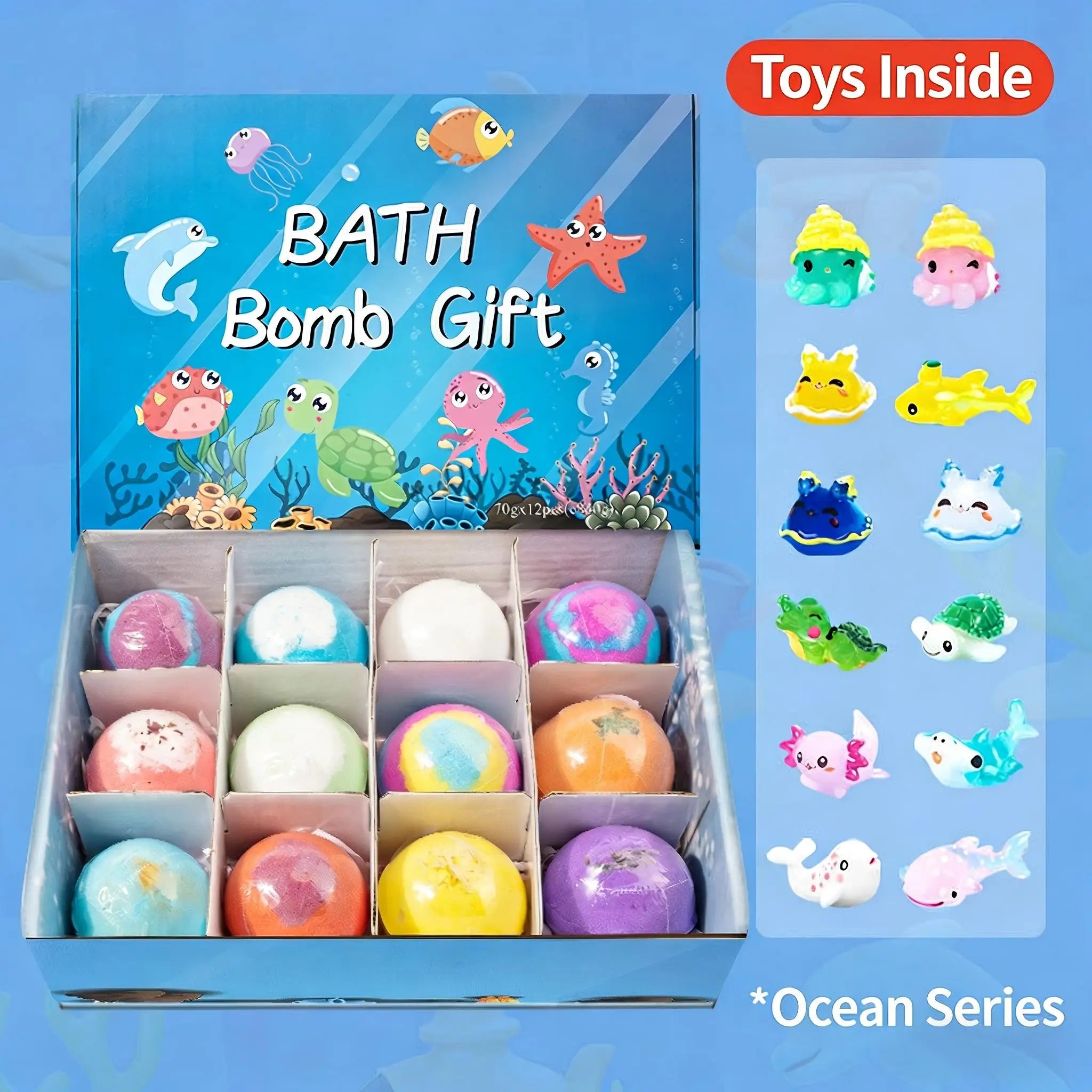 Children’s  Bath Bombs Set Bath Gift with Hidden Toys Safe Ocean Bubble Bath Perfect for Sensory Play Bathtime Fun