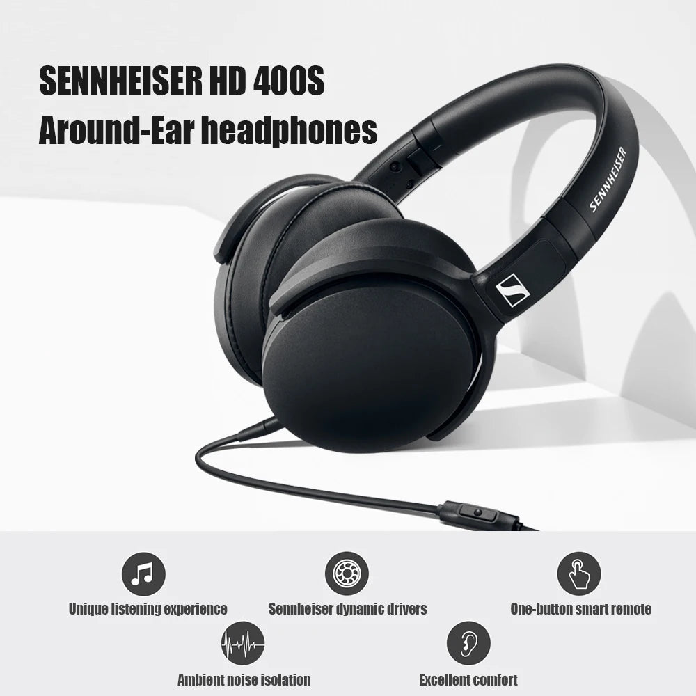 Sennheiser HD 400S Wired Headphones Over Ear HiFi Stereo Bass Noise Isolating Headset with Mic for Smartphone PC Laptop Music