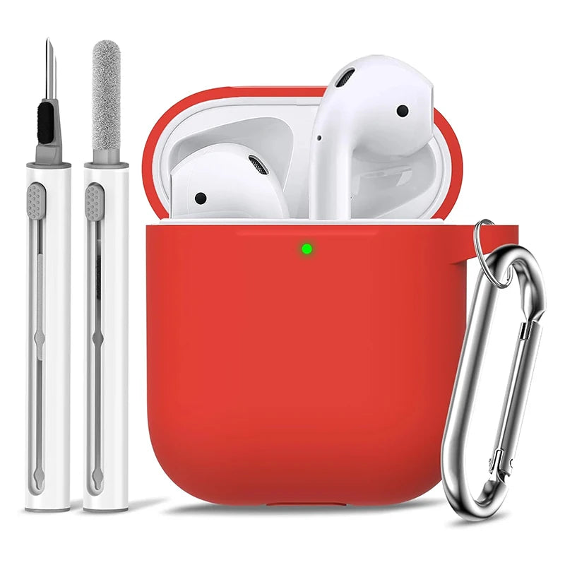 Silicone Cases With Hook For Airpods1/2 Protective Shockproof Wireless Earphone Cover For Airpod 2 1 Box Bags With Cleaner Kit