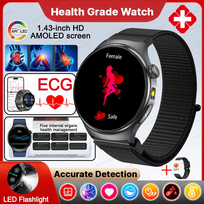 New Accurate ECG Smart Watch Blood Lipids Five Viscera Health Check Body Temperature BT Call Sports Smart Watches For Men 2026
