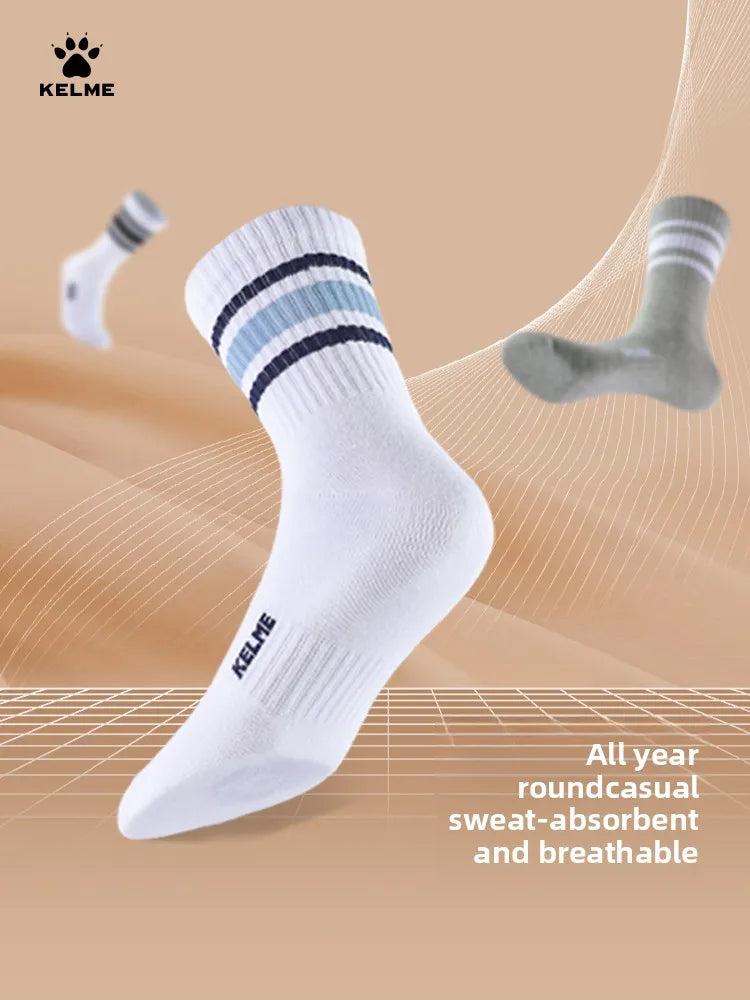 Kelme Men's Mid Length Socks 3 Pairs Of Casual Socks Sweat Absorbing And Breathable Sports Socks Running Speed Dry Socks