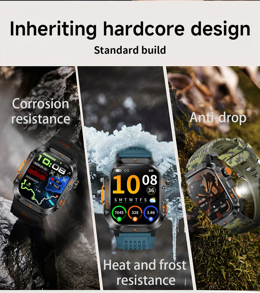 2025New GPS Smart Watch For Xiaomi IOS Military Compass Flashlight Smartwatch Men 10ATM Waterproof 100+Sport Modes BT Call Watch