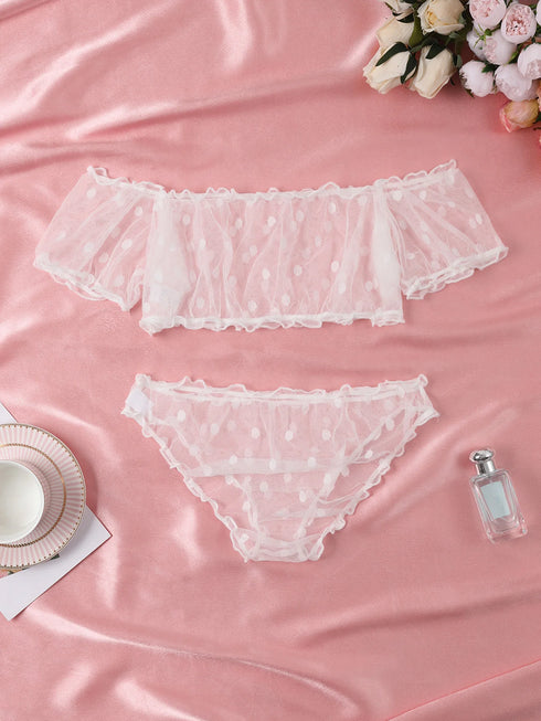 Polka Dot Pattern Semi-sheer Design Lingerie Set Bustier Top And Panty Sets Women's Clothing