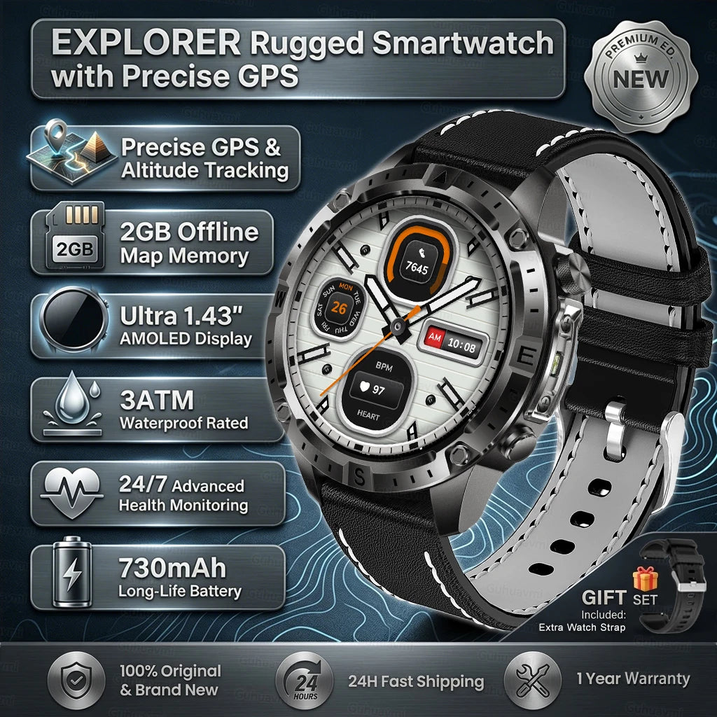 Smart Watch for Men GPS Offline Maps 2G ROM 10ATM Waterproof Heart Rate Diving Skiing Hiking Rugged Durable Smartwatch Men Women