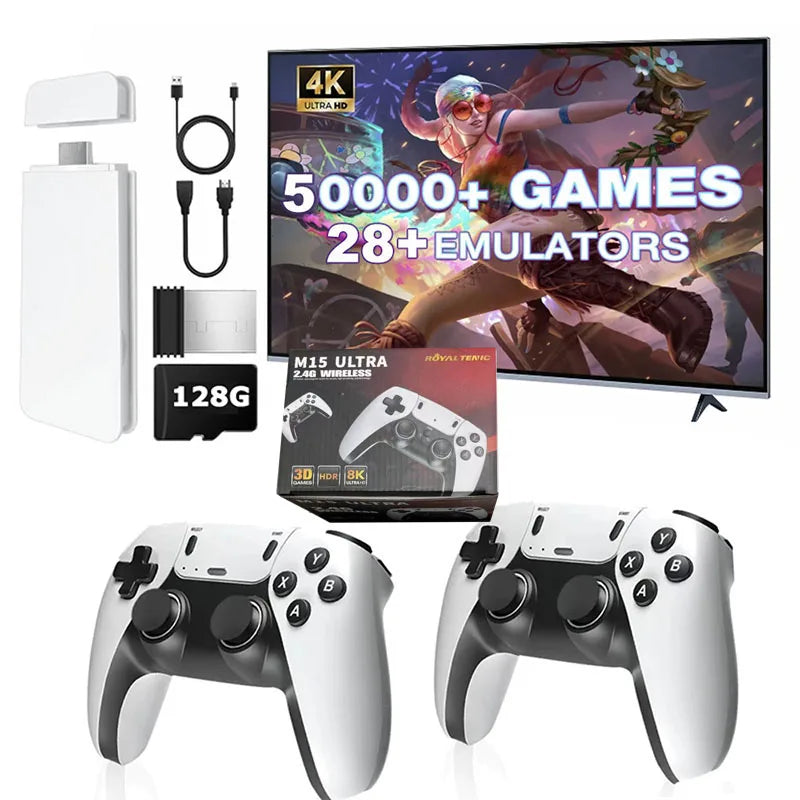 New 4K TV Game Stick M15 ultra 64G 128G Handheld Game Player 2.4G Dual Wireless Controller 50000+ Games Family Game Player Main image