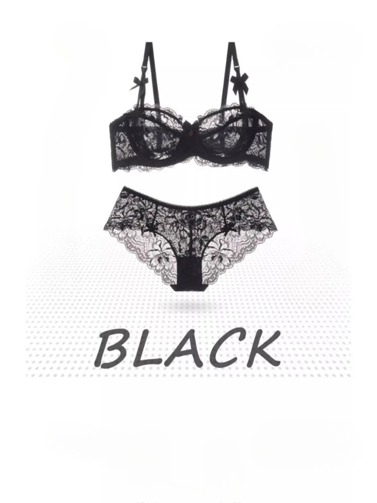 MOYISU Summer Lingerie Set Sheer French Lace Minimiser Bra Briefs Ultra Thin Sexy Women's Underwear Big Bust Sexy Tushy & Panty Secondary image