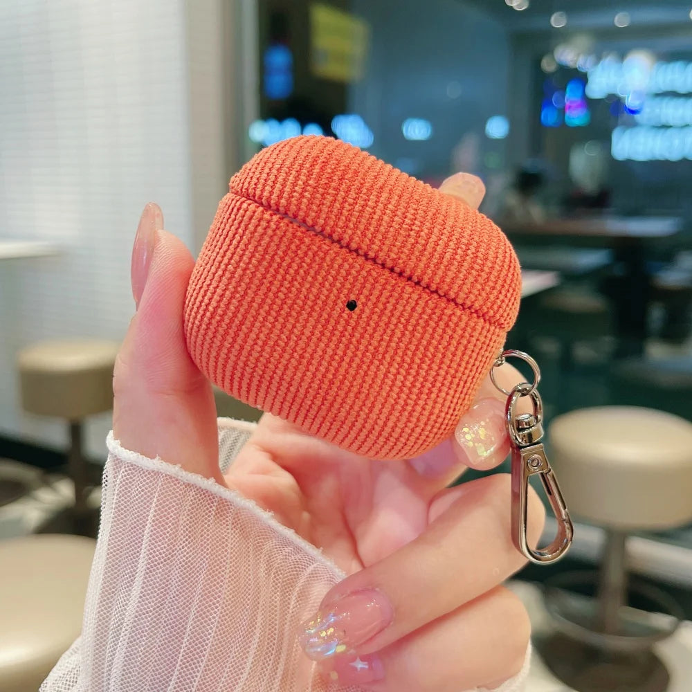 Winter Matte Corduroy Fabric Hook Earphone Case For Apple Airpods 1 2 3 4 Pro 3 2 Wireless Bluetooth Earphone Anti Scratch Cover