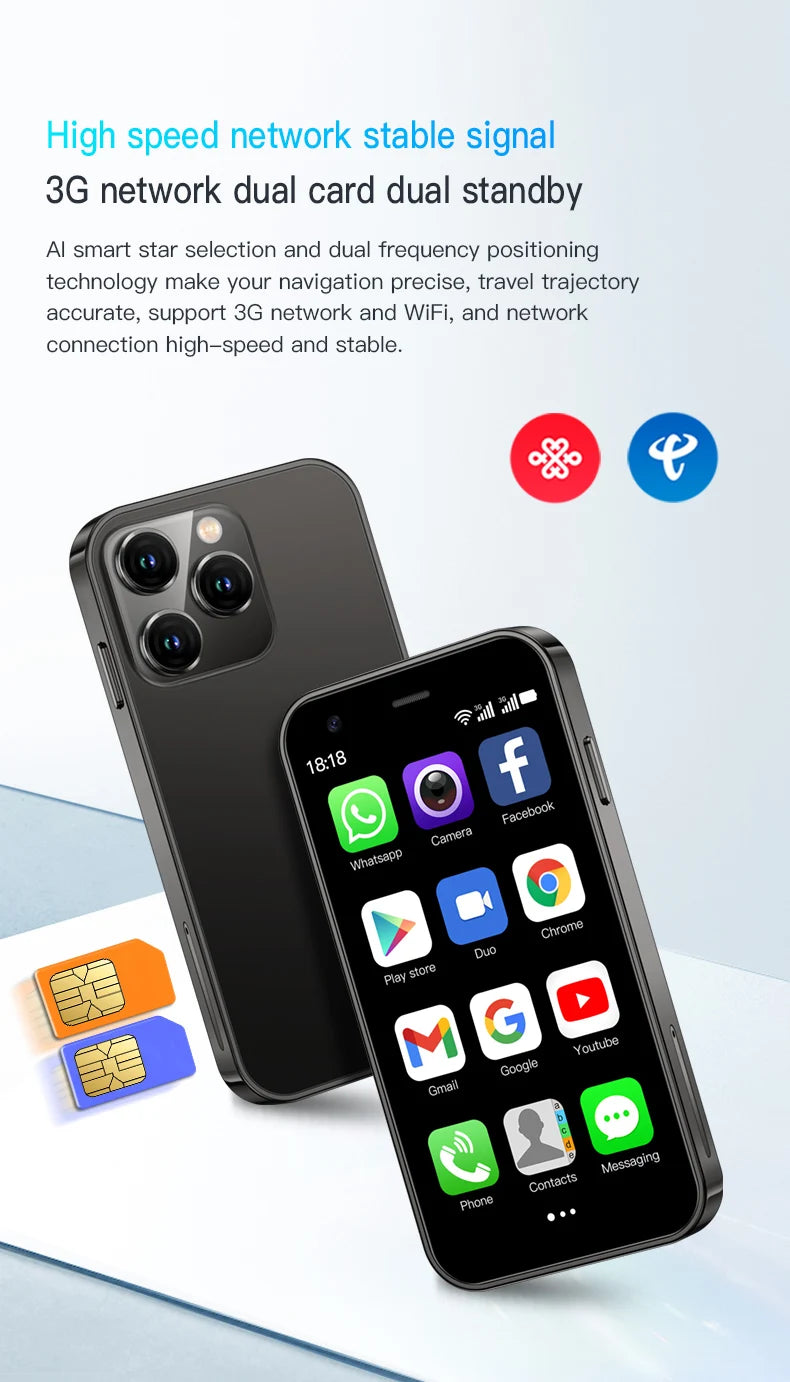 SERVO 15SE Mini Smartphone 3G WCDMA WiFi Hotspot Android OS Play Store WhatsAPP 2GB+16GB 2 SIM Card 3.0" Super Small Smart Phone