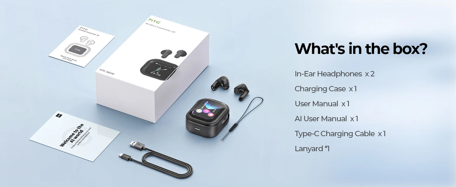 Auriculares Traductor DeIdioma 2026 HTC NE20 Translator Earbuds 6in1 iOs Android 60H Playtime Business Travel Meeting LCD Touch