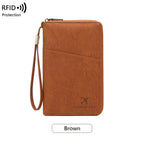 Multi-Functional RFID Blocking Passport Bag Travel Document Holder with Long Zipper Ticket Storage Wallet for Multiple Passports