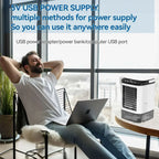 Compact Air Conditioning 3-Speed Personal Air Cooler 900ml Water Tank 7-Color Mood Light For Bedroom Desk Office