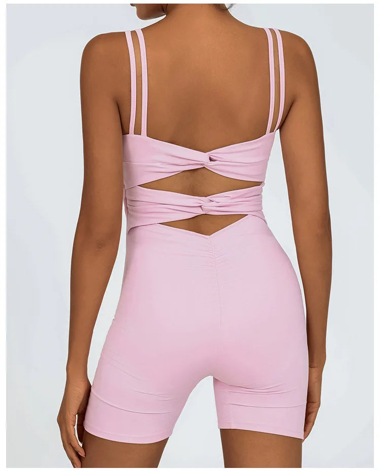 Greenora Women's Workout Romper Sexy Backless Yoga Jumpsuit Slim Fit Bodysuit Fitness Activewear Sleeveless Sportswear One Piece