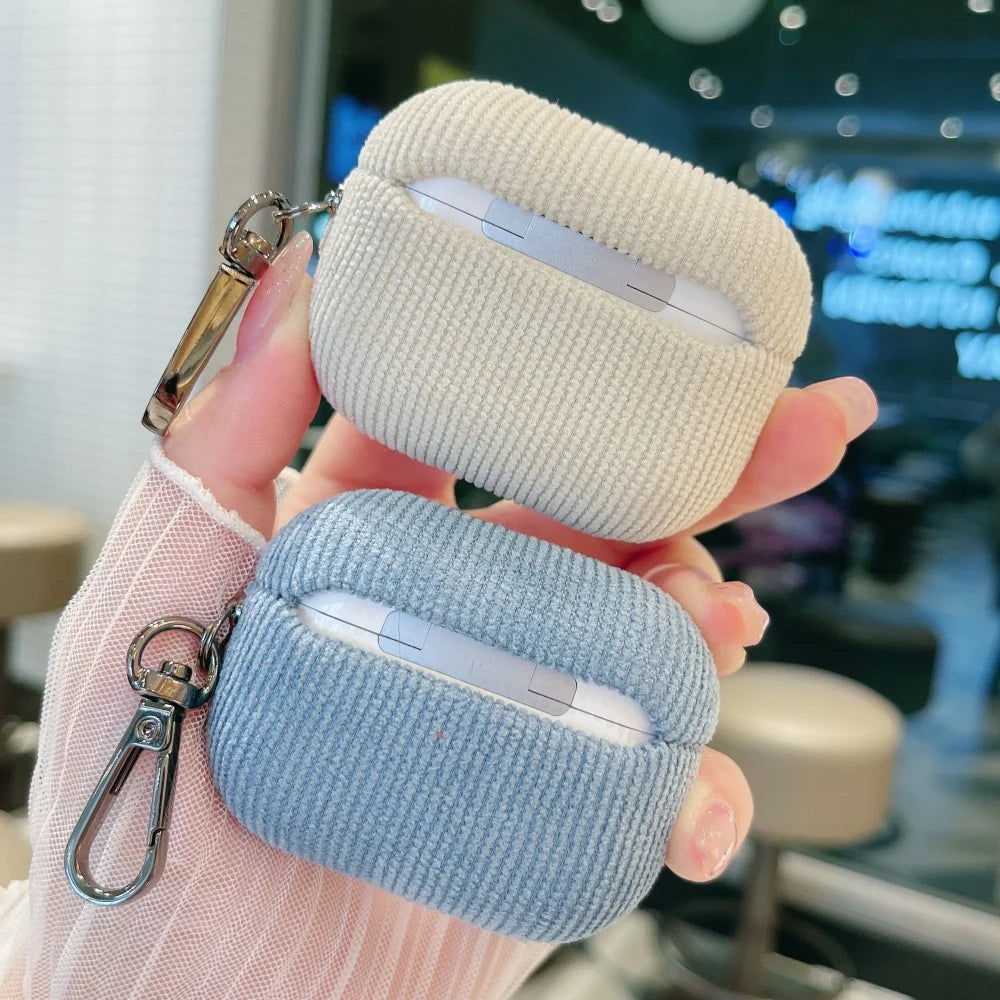 Winter Matte Corduroy Fabric Hook Earphone Case For Apple Airpods 1 2 3 4 Pro 3 2 Wireless Bluetooth Earphone Anti Scratch Cover