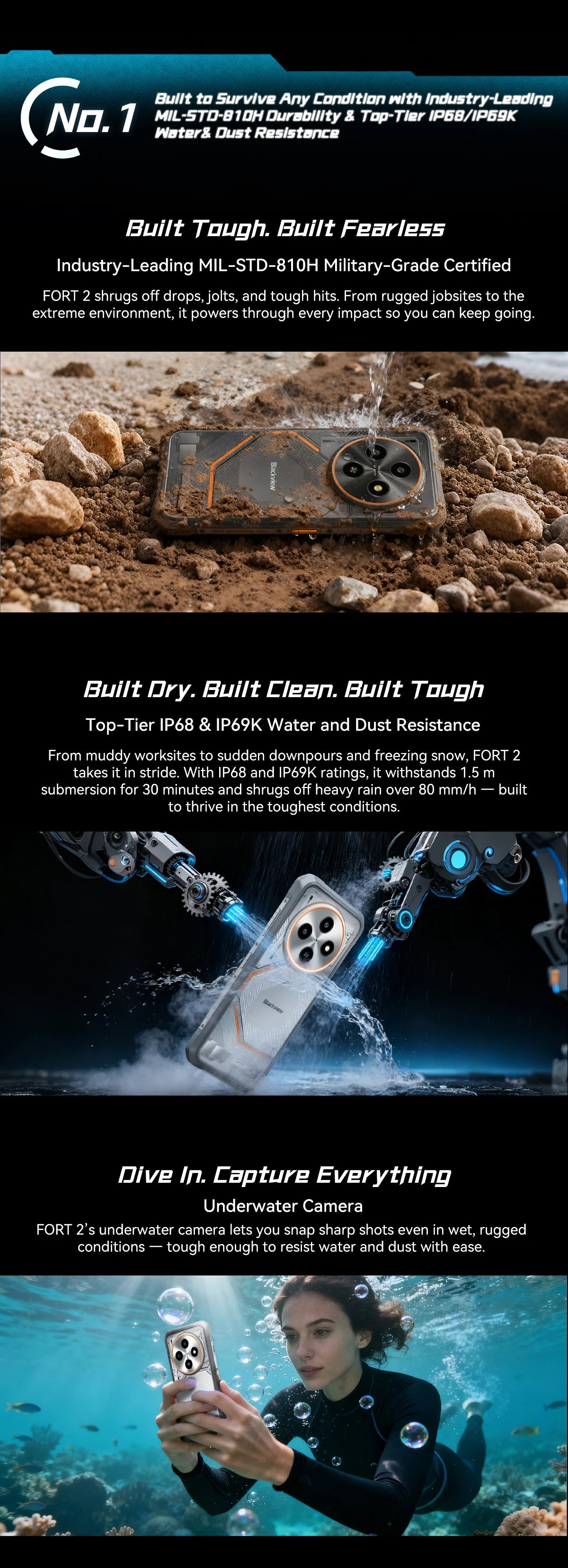 Blackview FORT 2 Smartphone, 6.78" HD+ IPS Display,MediaTek Helio G81 Processor,5000mAh Battery,Outdoor Rugged Mobile Phone