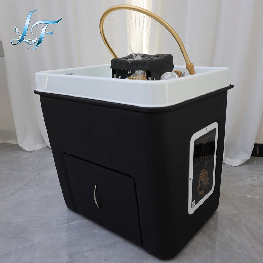 Salon Shampoo Chair With Ceramic Sink, Head Spa Fumigation Washing Station, Modern Bathroom Spa Furniture