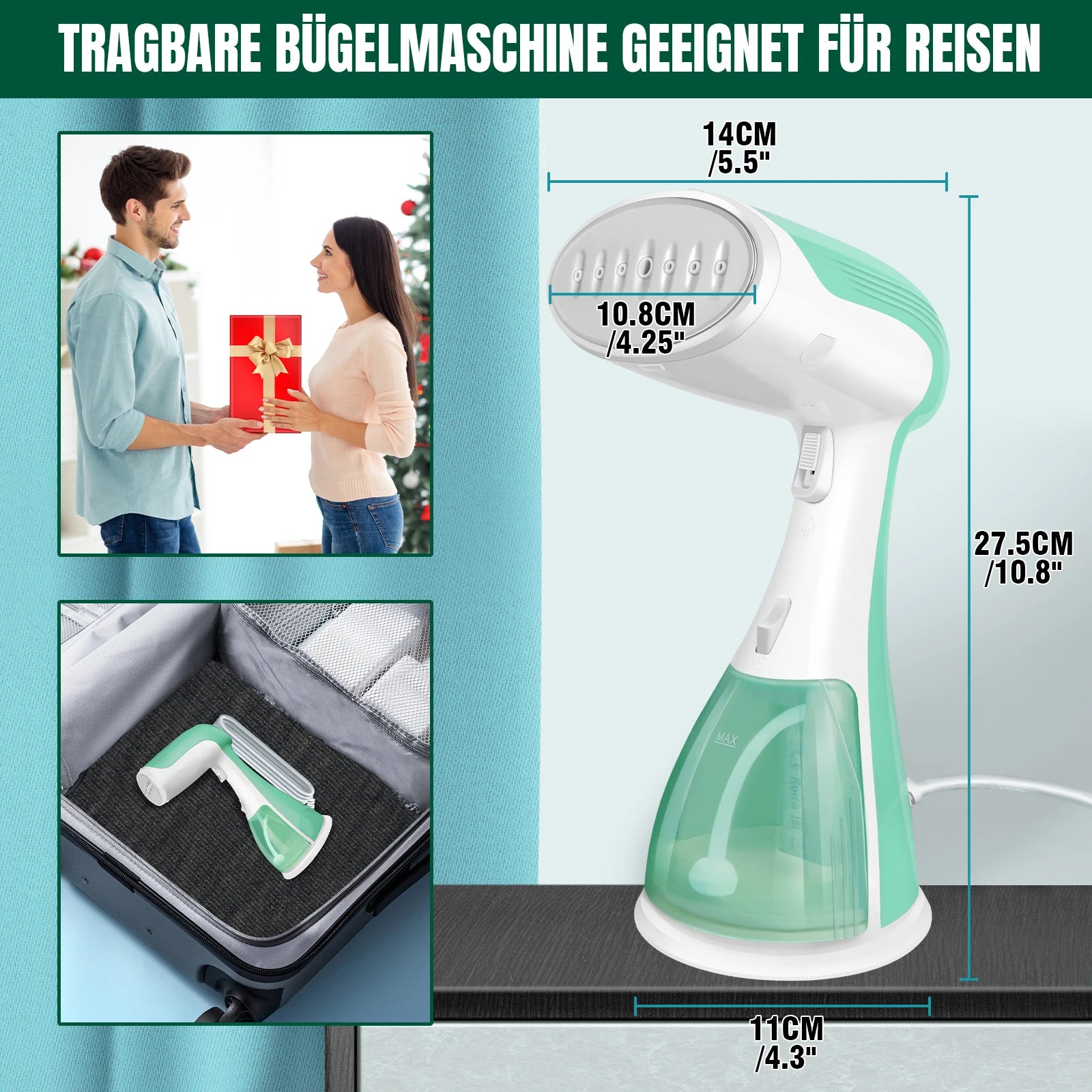 BRIEFNESS 2000W Handheld Steamer for Clothes, 30s Heat-up, Portable Garment Wrinkle Remover, Travel/Home Use, Fast Steam Iron