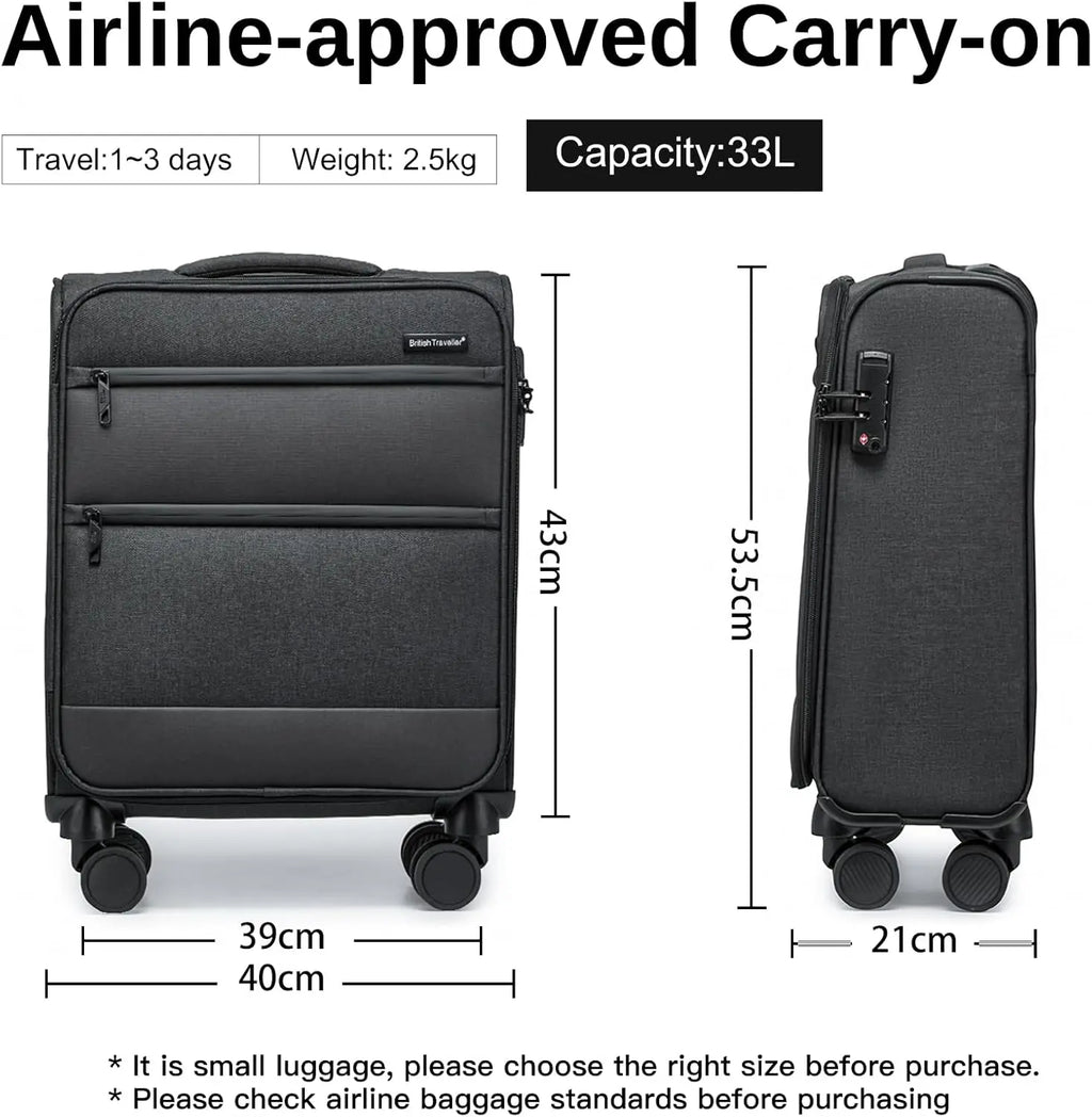 British Traveller Cargo Case 53.5x40x21cm Lightweight hand luggage 4 Rolls TSA Lock Soft Luggage fabric