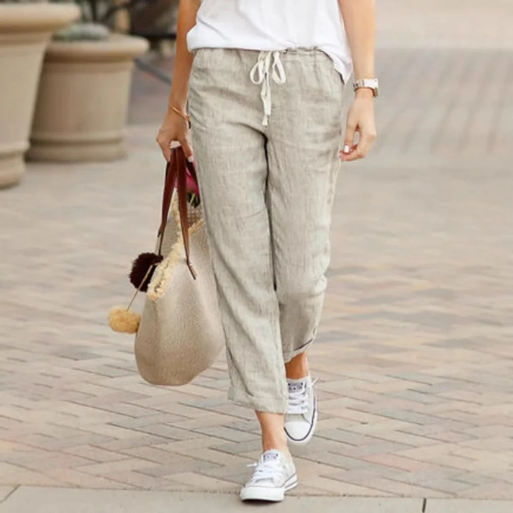 Elegant Solid Drawstring Straight Pants Fashion Women Y2K Pocket Loose Cotton Elastic Waist Baggy Pant Casual Sweatpant Trousers Main image