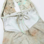 GlamGaze Halter Neck Keyhole Tie Dye Romper For Women Deep V Bodycon Shorts Jumpsuit Party Club Casual Daily Streetwear Outfit