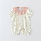 Baby Girls Summer Cute Heart Print Romper Ruffle Collar Infant Onesies Cotton 0-24M Newborn Comfort Jumpsuit Outfit