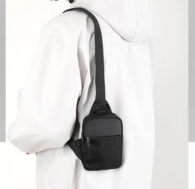 Men Waterproof Sling Chest Pack Fashion Small Black Crossbody Shoulder Zipper Bag Travel Workout Handbag Messanger Bag for Men