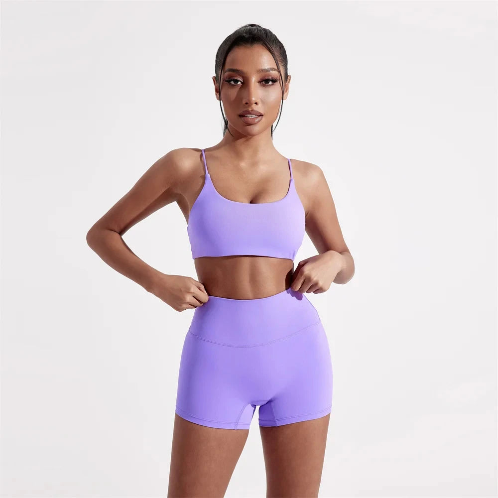 Solid Color underwear Cross Back Women Fitness Sports Bra Top Yoga Comprehensive Training Jog Chest Pad Spaghetti Strap Beauty