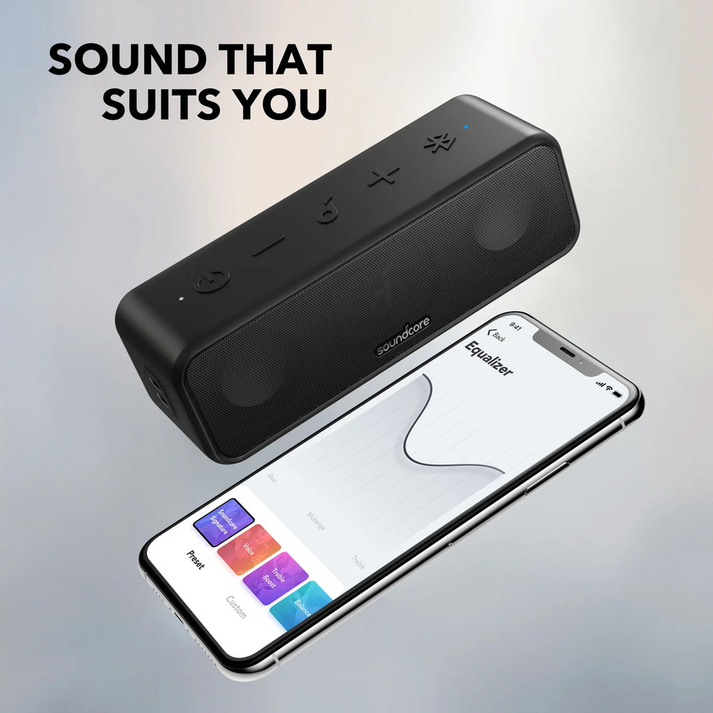 Sound core 3 from Anker: Bluetooth 5.0 loudspeaker, 24 Hours Playtime, IPX7 Waterproof Stereo Sound with Titanium Membrane Tre