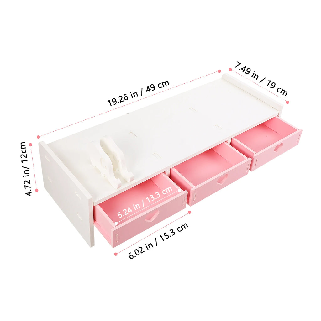 White Pink Computer Heightened Shelf Stand Lapdesk with Drawer Computer Desktop Organizer Office Riser Monitor Bracket Stand