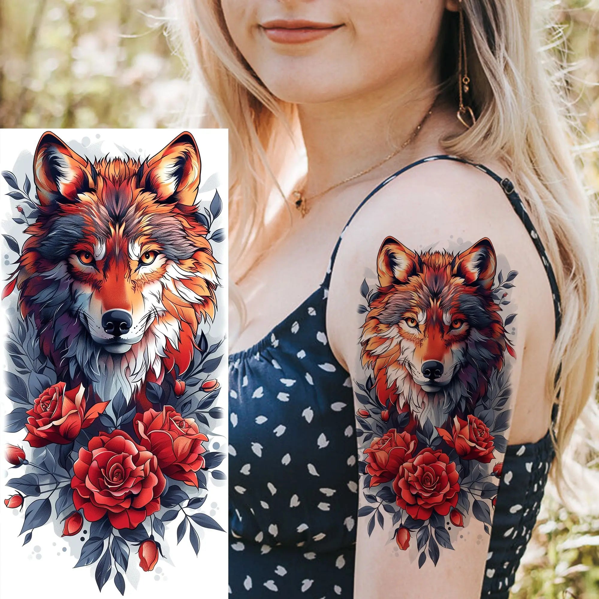 1 Sheet Unique Watercolr Lion Tiger Animals Temporary Tattoos Long Lasting Waterproof Fox Owl Fake Tattoo Sticker Body Art Tatoo