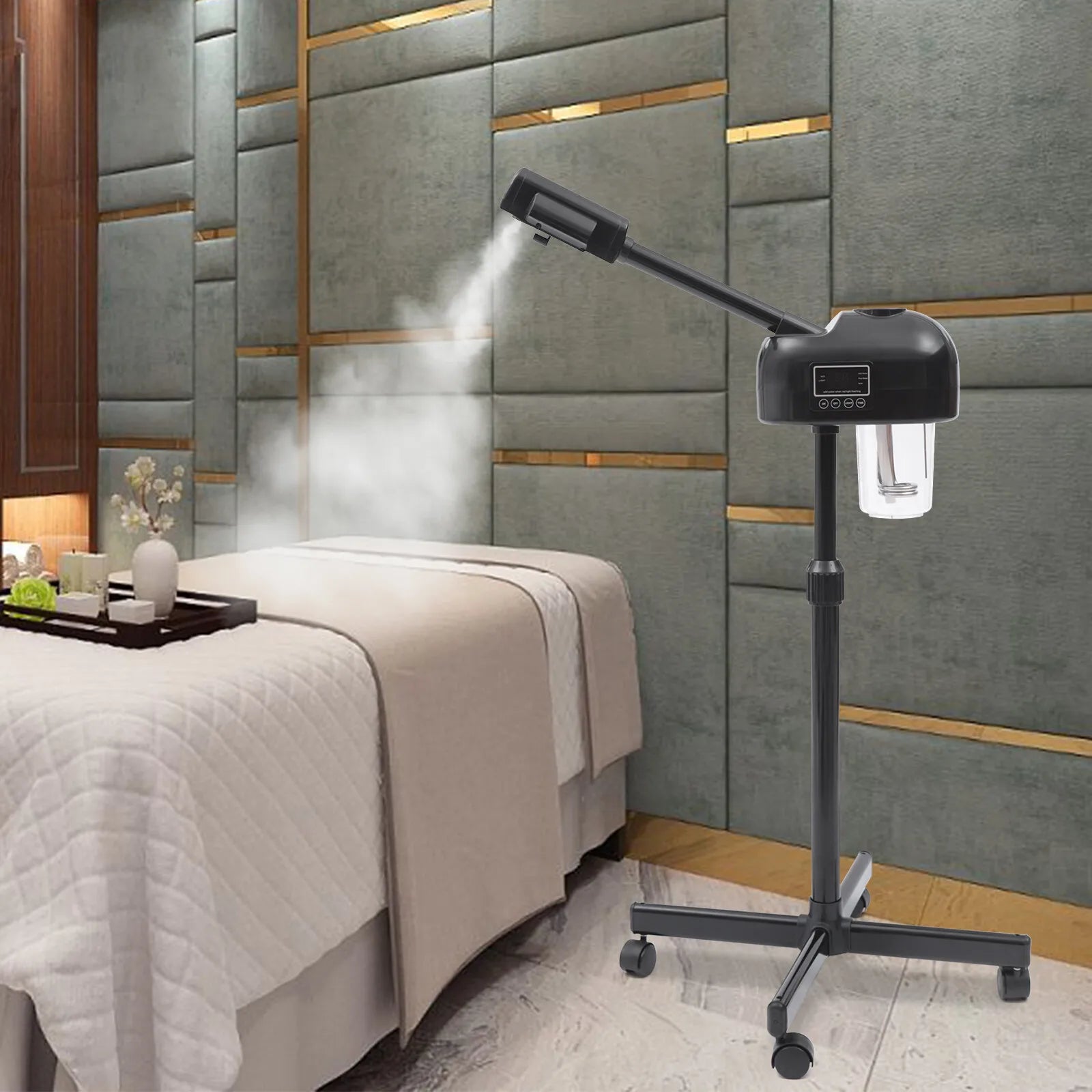Portable Aesthetic Professional Height Adjustable Facial Steamer with LCD Screen and Wheels, Suitable for Beauty Salons and Home Main image