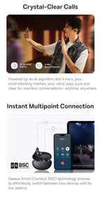 Baseus BC1 Ear Clip Earbuds Open Ear Wireless Earphones Bluetooth 6.0 Clip On Sports Headphones 4-Mics Super Bass IP55 Ear buds