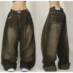 American Y2K 2025 New Baggy Wide Leg Black Jeans Overszied Women Street Casual Joker Denim Pants Couple Jeans Vintage Streetwear