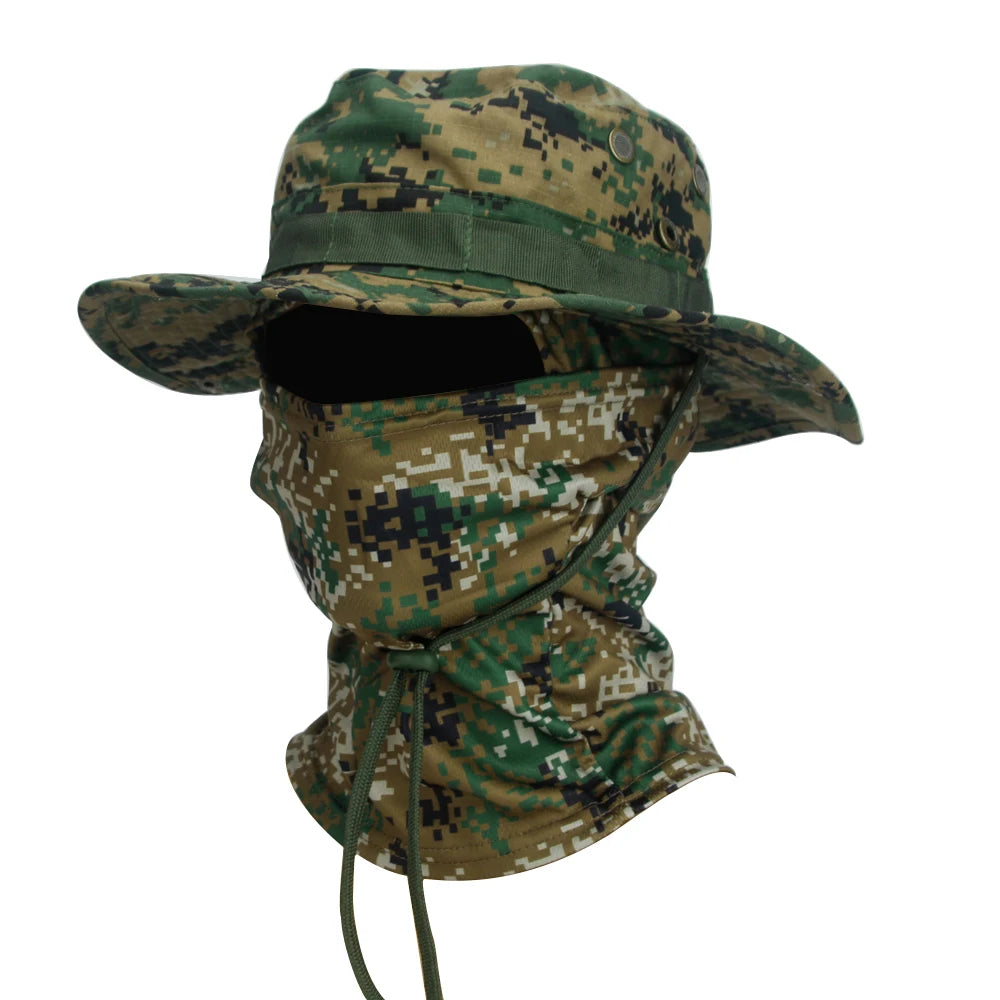 2Pcs/Set Men's Sun Protection Wide Brim Hat With Balaclava Mix Set Breathable Hunting Hat Outdoor Camping Hiking Fishing Cap