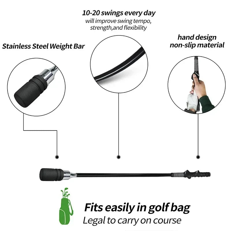 MO EYES Golf Swing Trainer Black Indoor and Outdoor Practice Stick Hand Grip HGB031