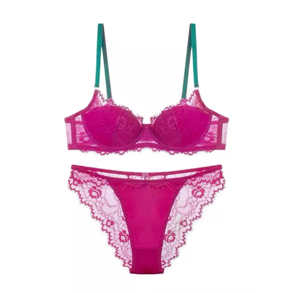 Sexy Lace Bra & Panty Set Minimizer Anti-Sag Full Coverae Adjustable Underwire Big Bust Support Thin Side Support No Spillageg Main image