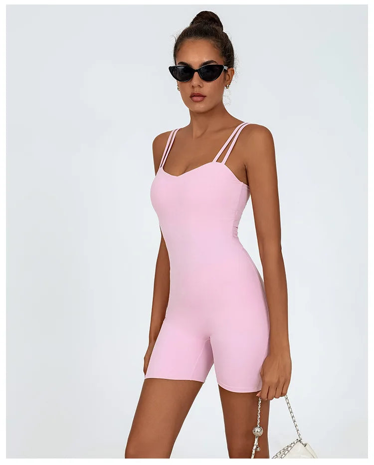 Greenora Women's Workout Romper Sexy Backless Yoga Jumpsuit Slim Fit Bodysuit Fitness Activewear Sleeveless Sportswear One Piece