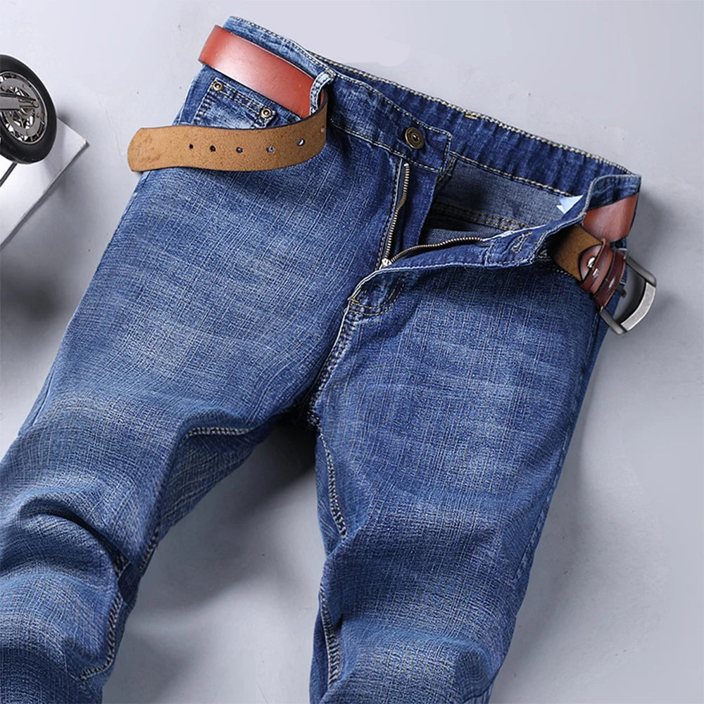 Wthinlee Business Men Jeans Casual Straight Stretch Fashion Classic Blue Black Work Denim Trousers Spring Summer Brand Clothing