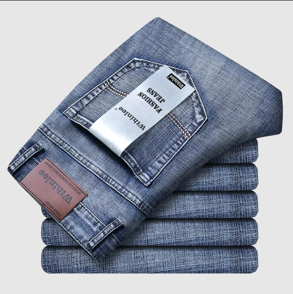 Wthinlee New Business Men's Jeans Casual Straight Stretch Fashion Classic Blue Black Work Pant Denim Trousers Male  Clothing