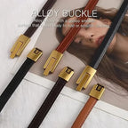 Adjustable Women’s Skinny Thin Belt, Classic Solid Color Genuine Leather Waistband for Trendy Coats and Dresses