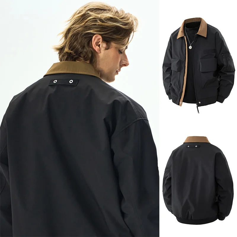 Men's Spring Casual Blazer Jacket Turn-Down Collar Stylish Versatile Office Wear Lightweight Coat Trendy Man Large Pocket Jacket