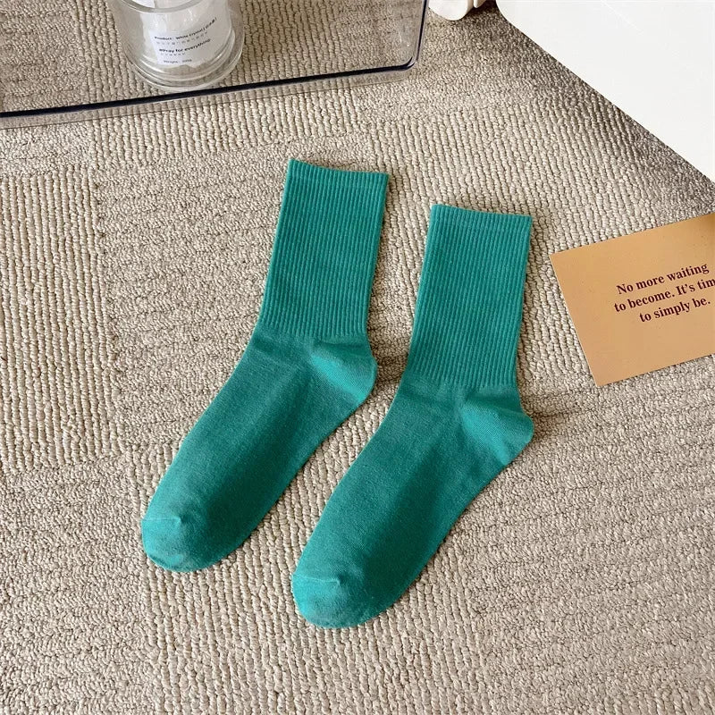 33 Colors Summer Cotton Soft Socks Happy Colorful Women's Mid-tube Stocking Fashion Trend Red Green Ankle Sox Autumn Hosiery