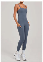 Women's Yoga Jumpsuits Sports Fitness One-piece Beauty Back Strap Pocket Hip-lifting Slim Fit Running Workout Training Bodysuits