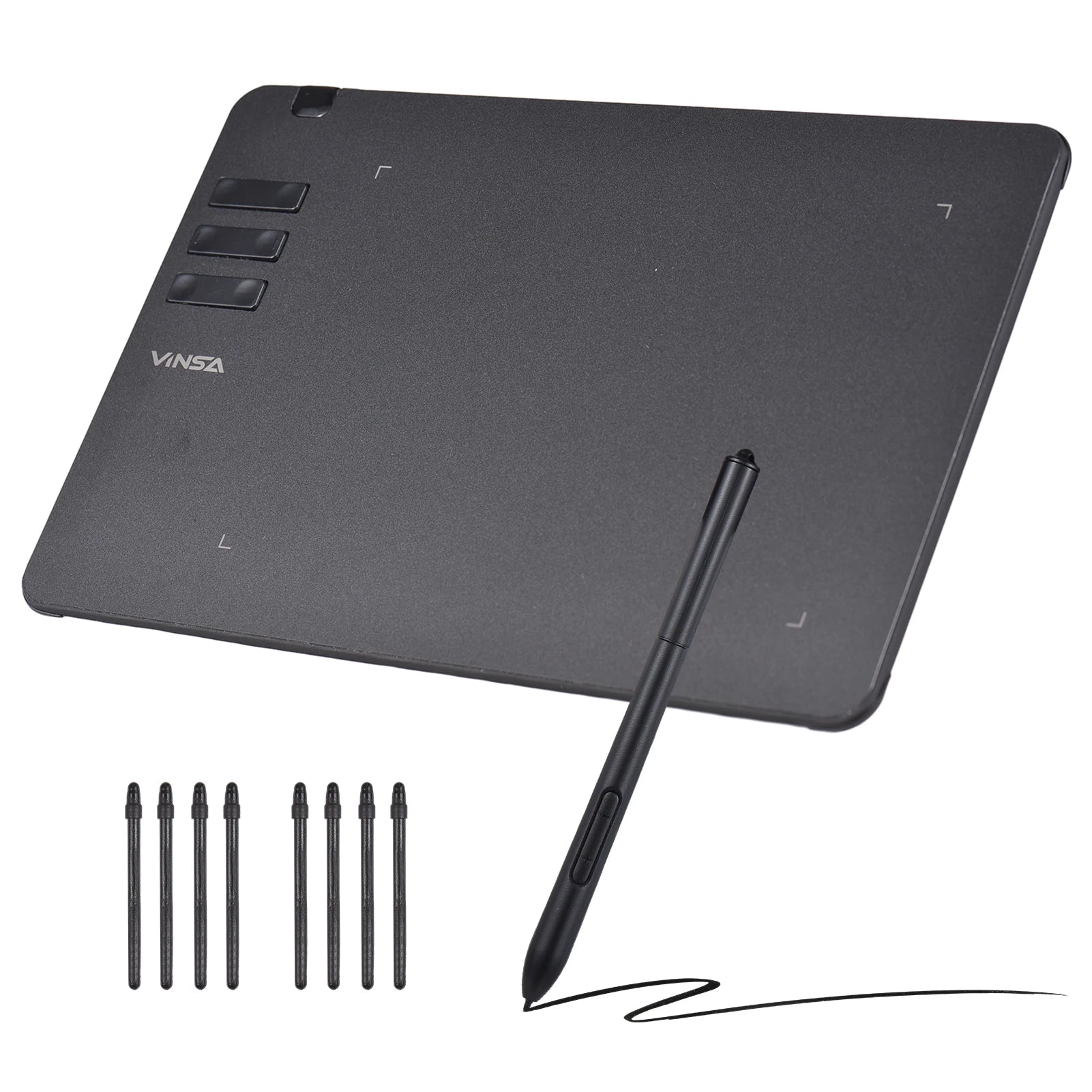 VINSA T1161 Graphics Drawing Tablet Ultra-thin Art Creation Sketch with Battery-free Stylus 8 Pen Nibs 8192 Levels Pressure