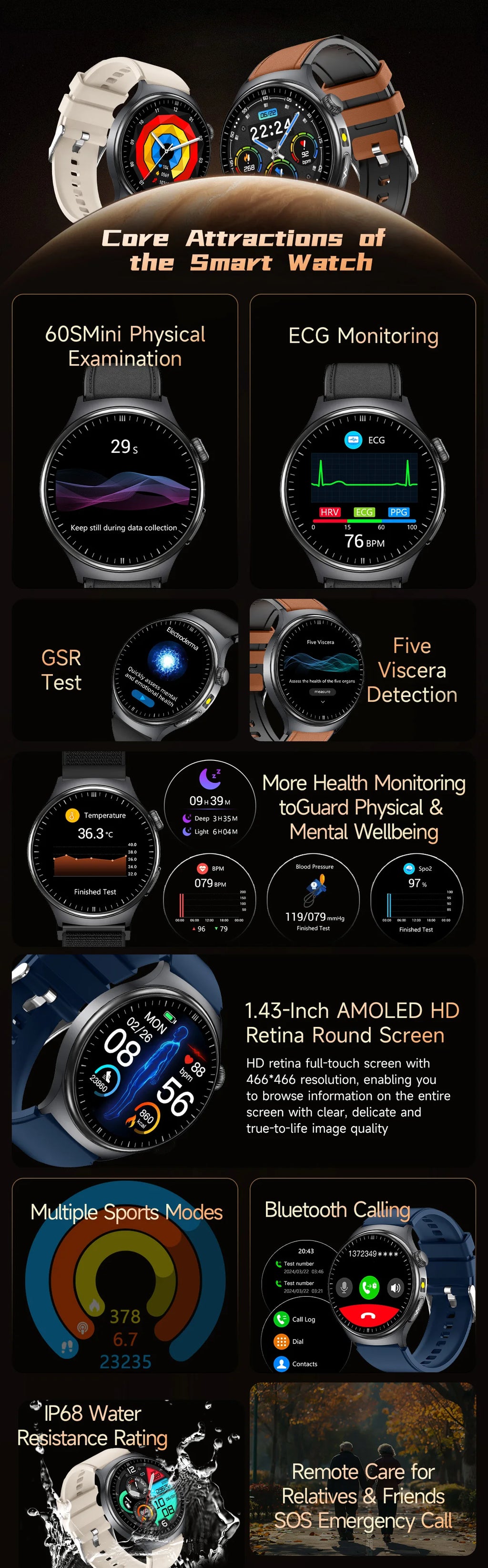 2026 New Micro Physical Examination Health SmartWatch Men ECG Uric Acid Lipids Blood Pressure BT Call Smartwatch For Android IOS