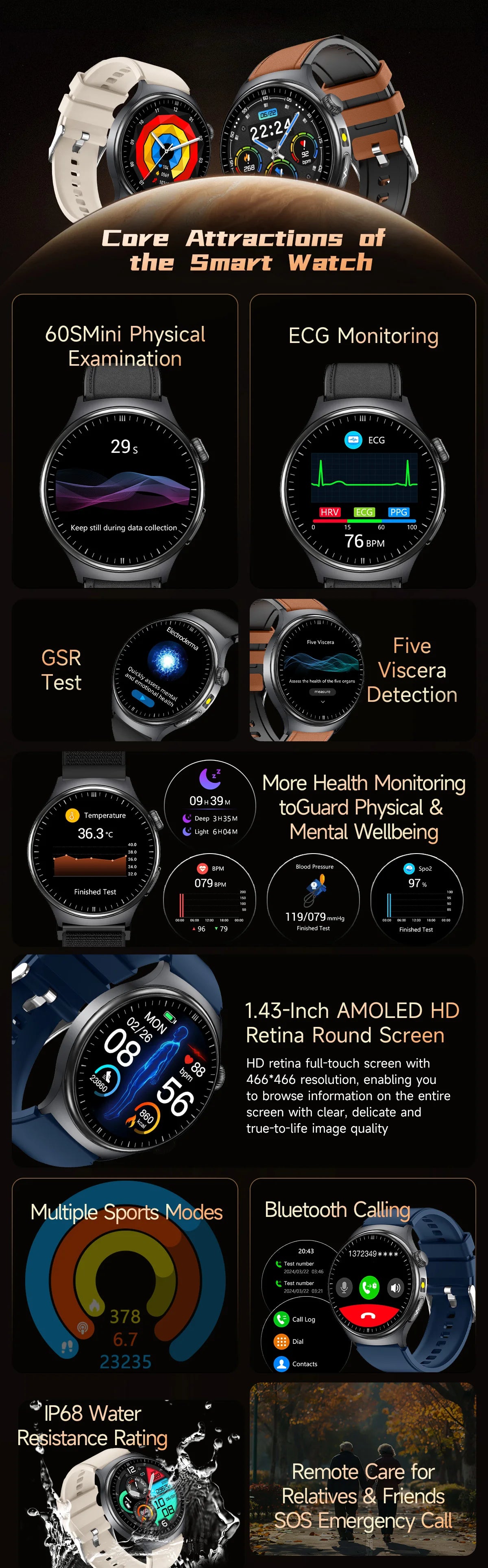 2026 New Micro Physical Examination Health SmartWatch Men ECG Uric Acid Lipids Blood Pressure BT Call Smartwatch For Android IOS